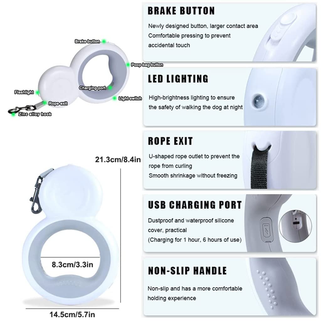 Retractable LED Dog Leash with Poop Bag Dispenser