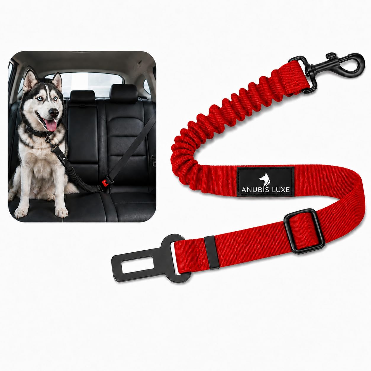 Retractable Dog Seat Belt with Elastic Safety Tether