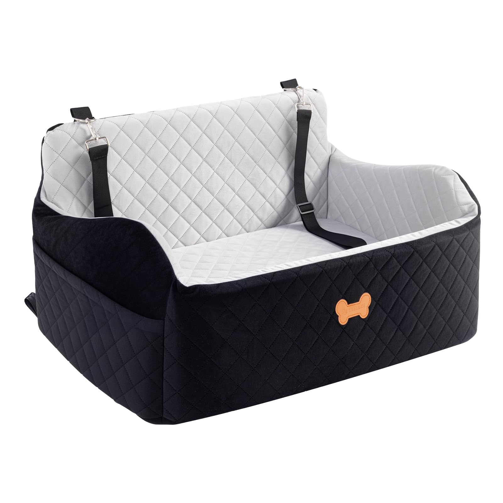 Memory Foam Dog Car Seat with Safety Leashes & Storage Pocket