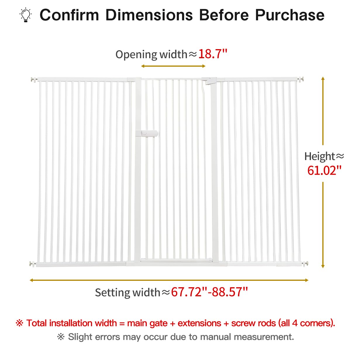 Lumizone Extra Tall Cat Gate 61.02" High 67.72"-88.57" Wide