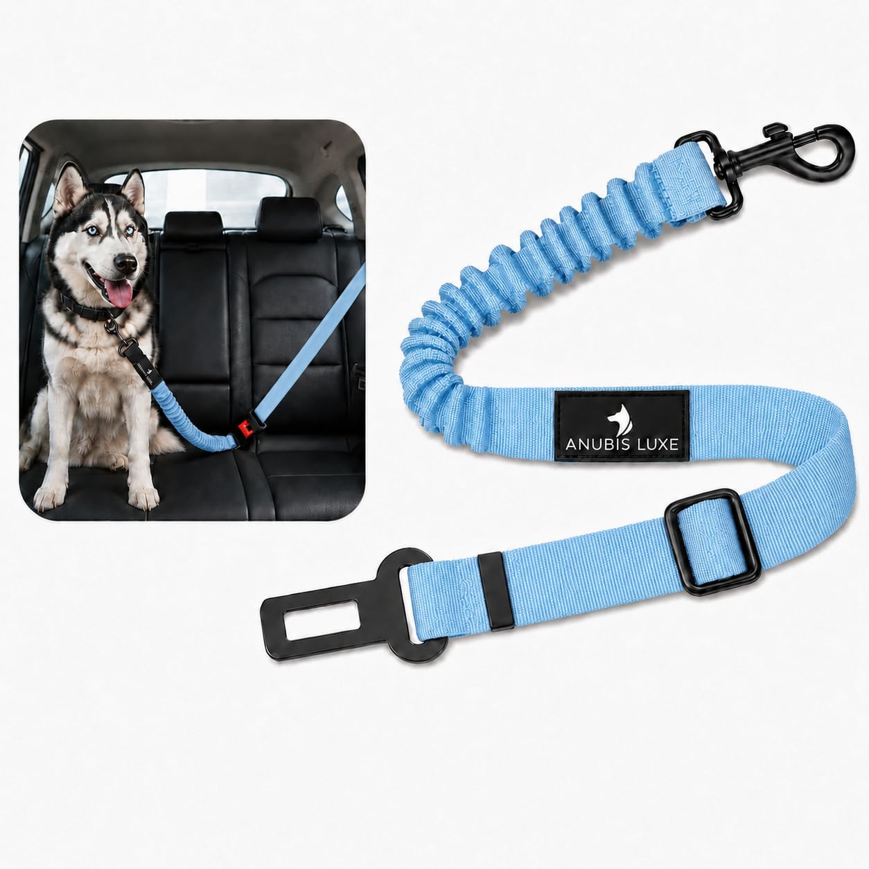 Retractable Dog Seat Belt with Elastic Safety Tether