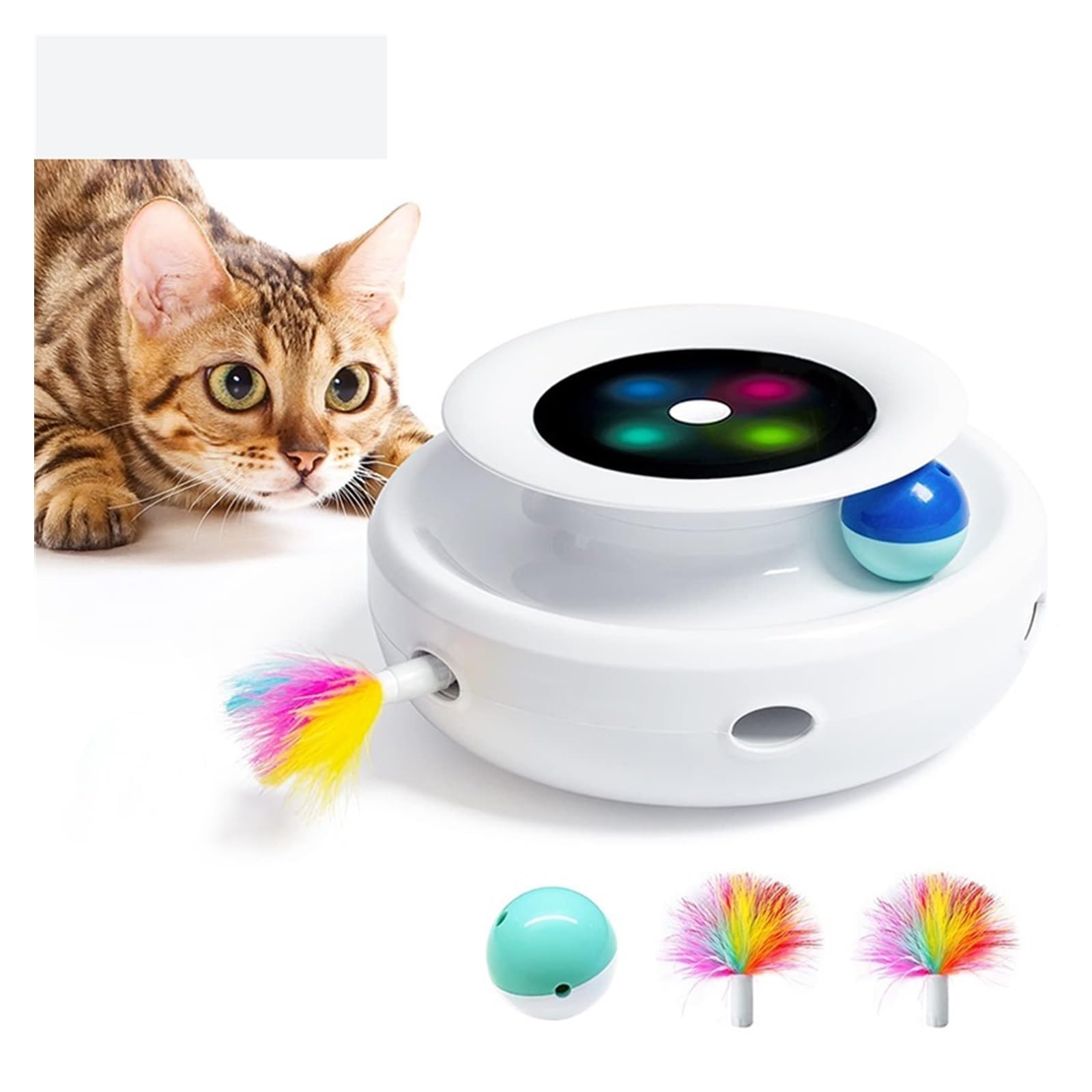 2 in 1 Smart Cat Toys Automatic Feather Fun Ball 5 Modes Interactive Pet