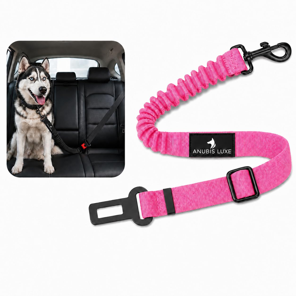 Retractable Dog Seat Belt with Elastic Safety Tether