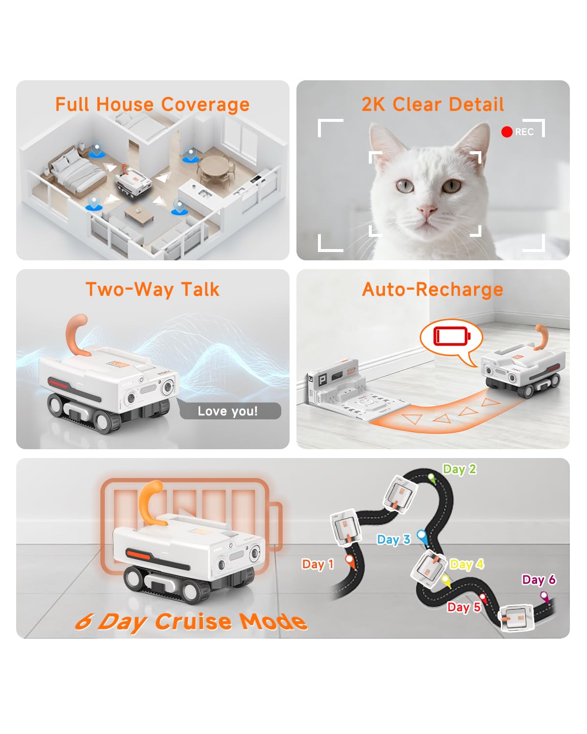 2K AI Pet Camera Rover with Auto Tracking & Night Vision