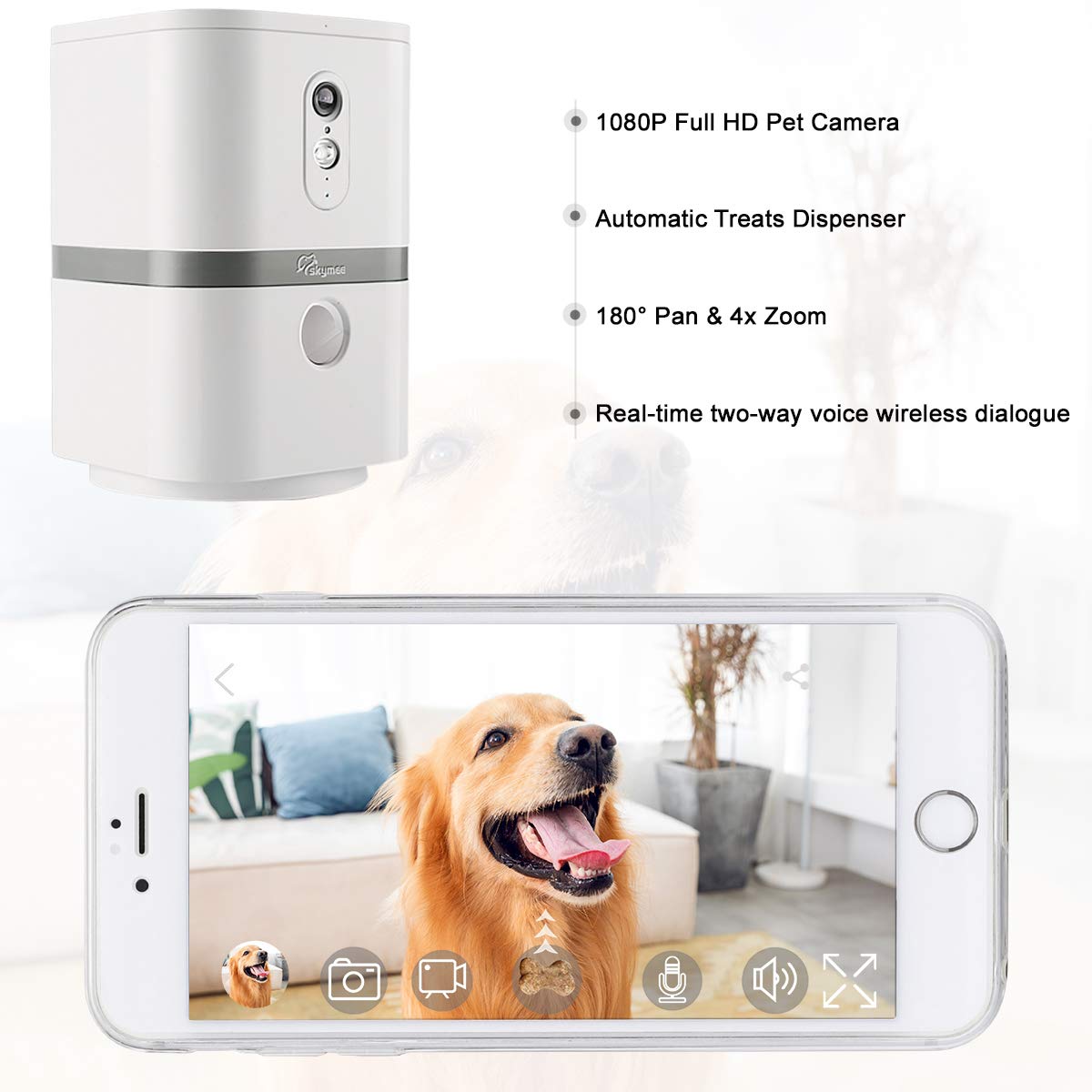 Smart Pet Camera with Treat Dispenser & 180° Pan