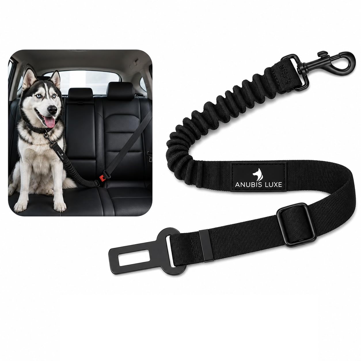 Retractable Dog Seat Belt with Elastic Safety Tether