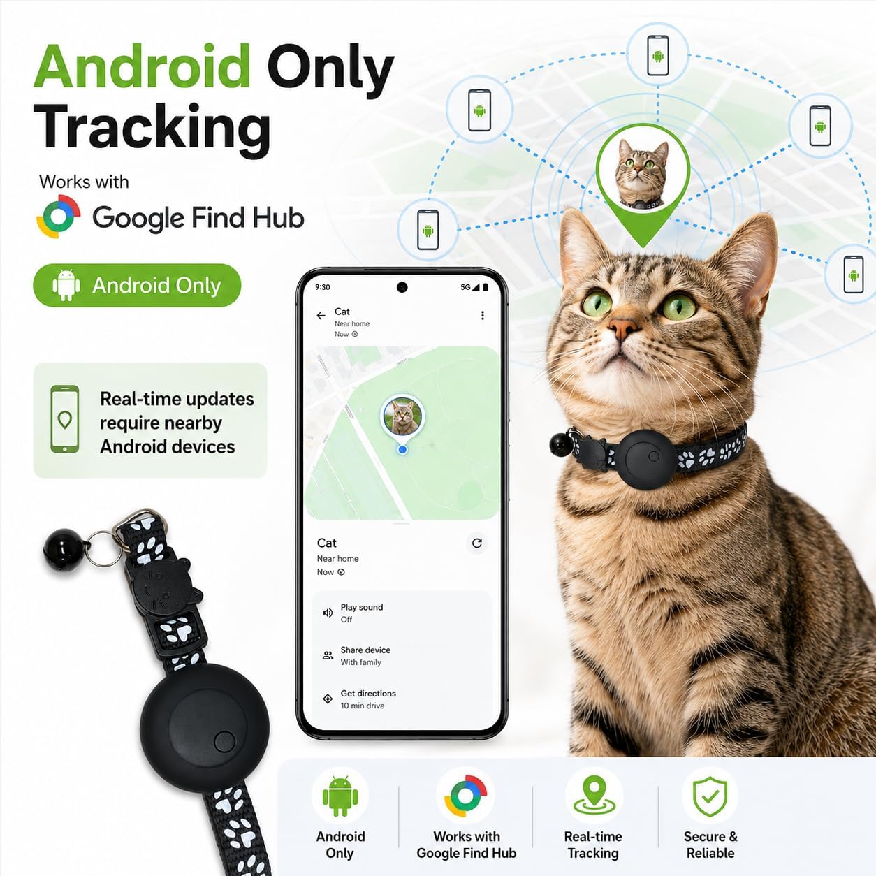 GPS Cat Tracker Collar with Google Find My