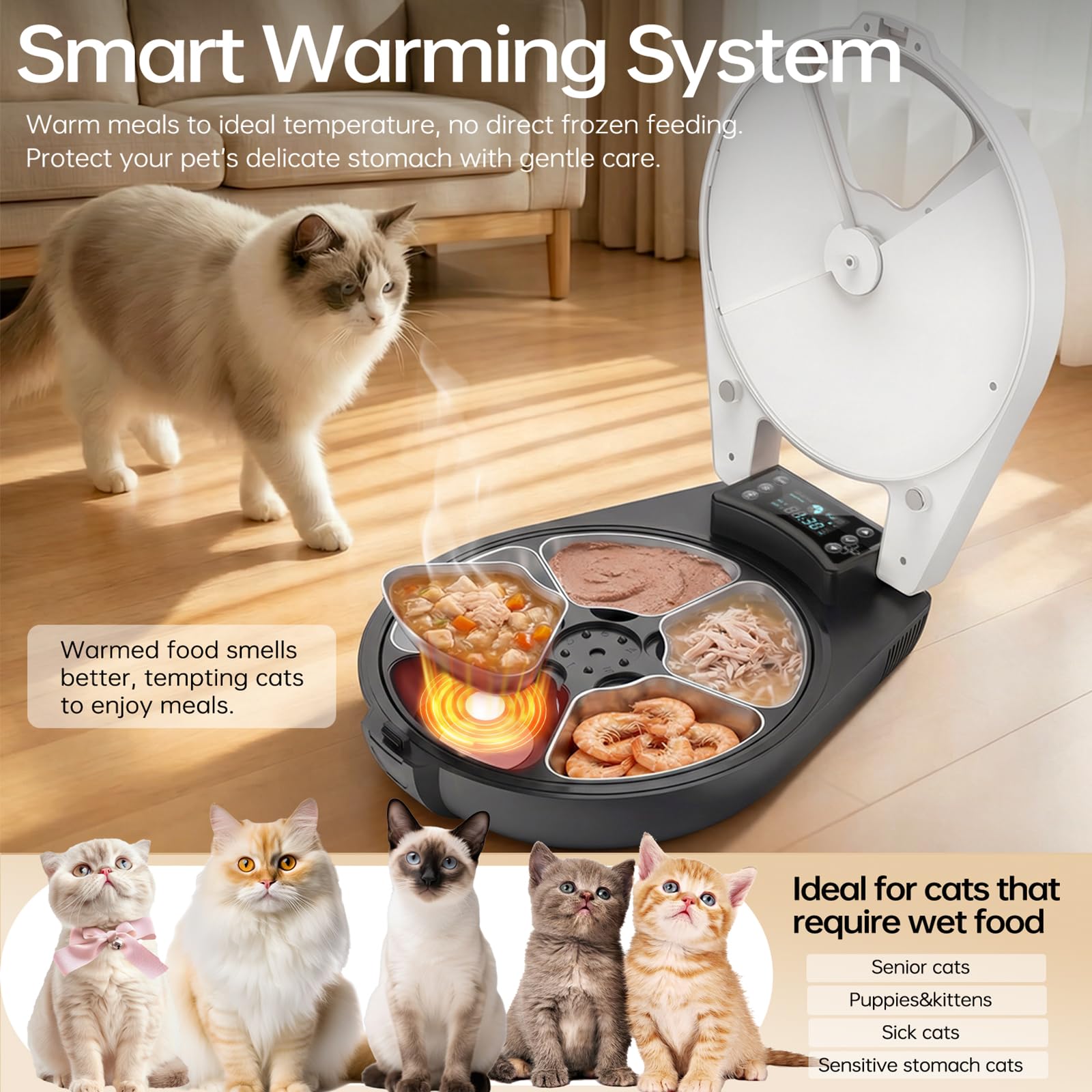 5-Meal Automatic Wet Food Feeder with Cooling & Heating