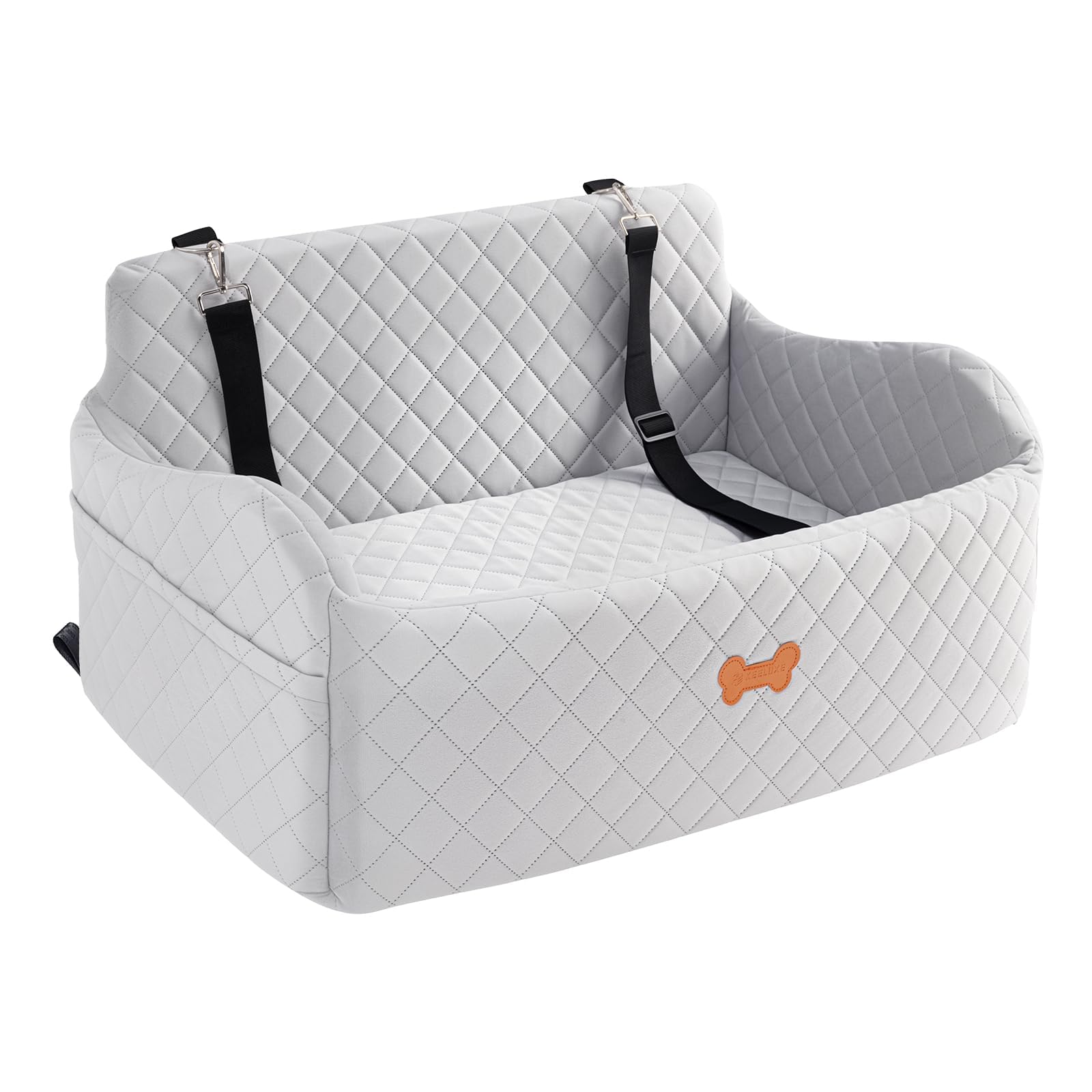 Memory Foam Dog Car Seat with Safety Leashes & Storage Pocket
