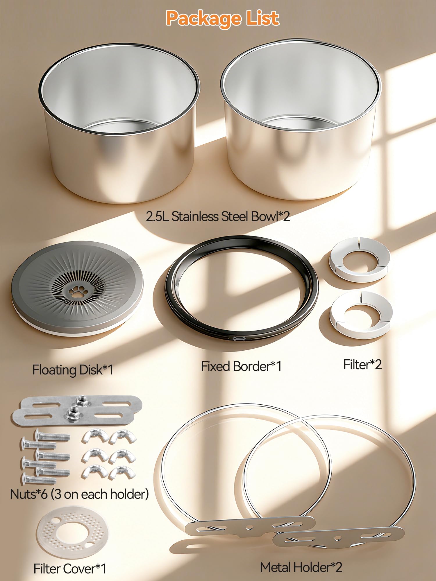 2.5L Stainless Steel Hanging Pet Bowls, 2-Piece Set