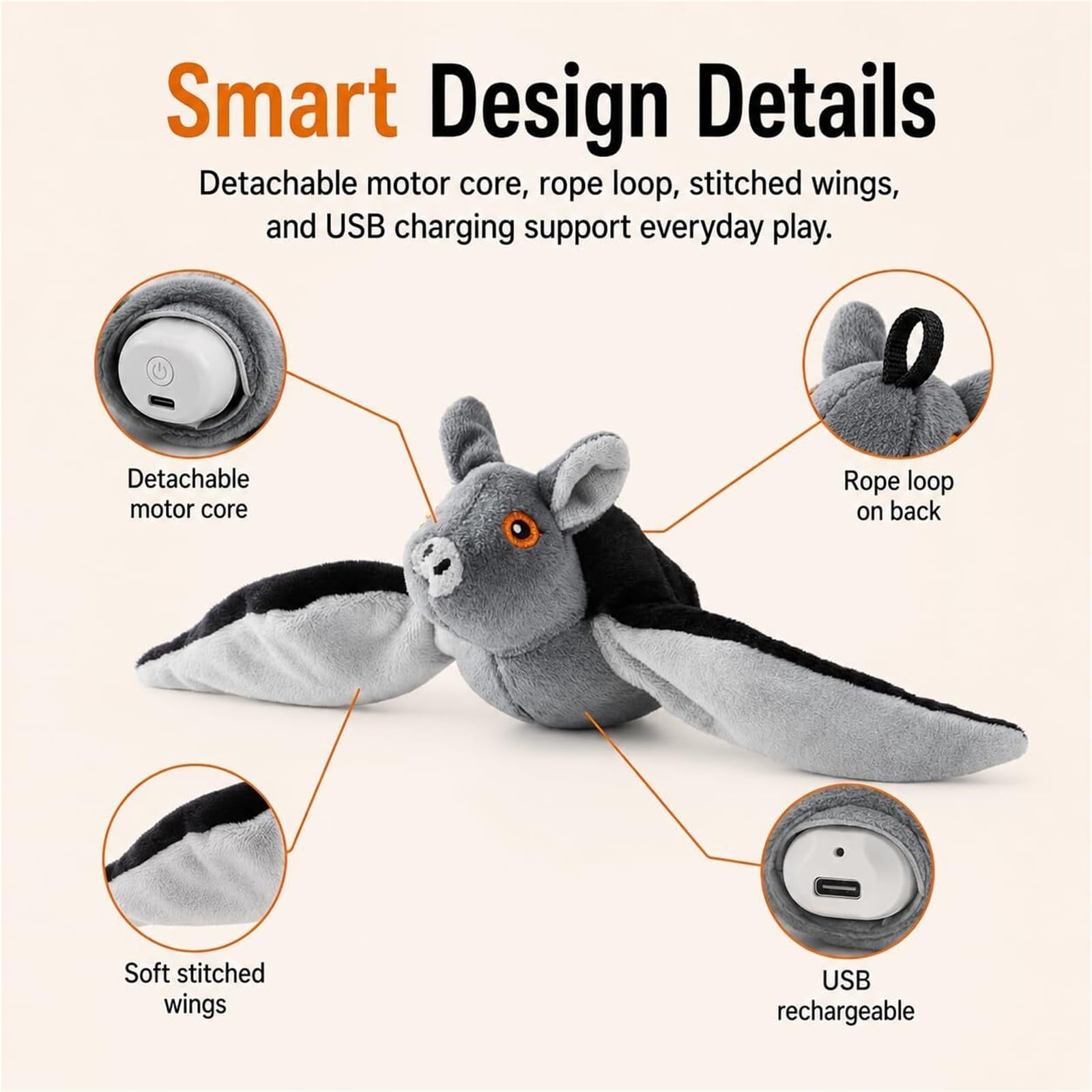 Interactive Flying Bat Pet Toy with Flapping & Chirping