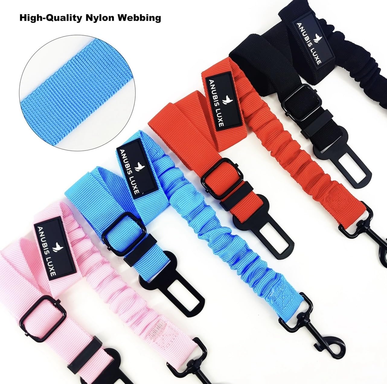 Retractable Dog Seat Belt with Elastic Safety Tether
