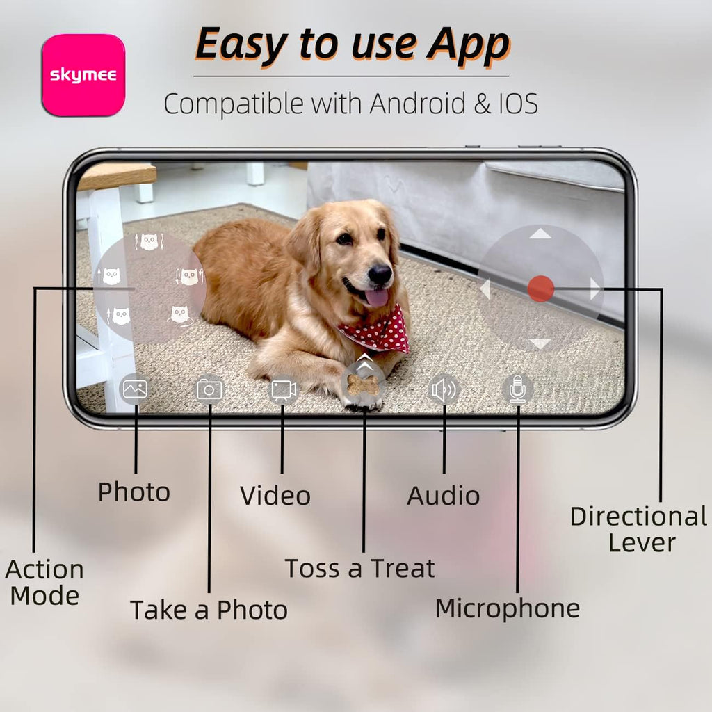 1080p Pet Camera Robot with Treat Dispenser & Two-Way Audio