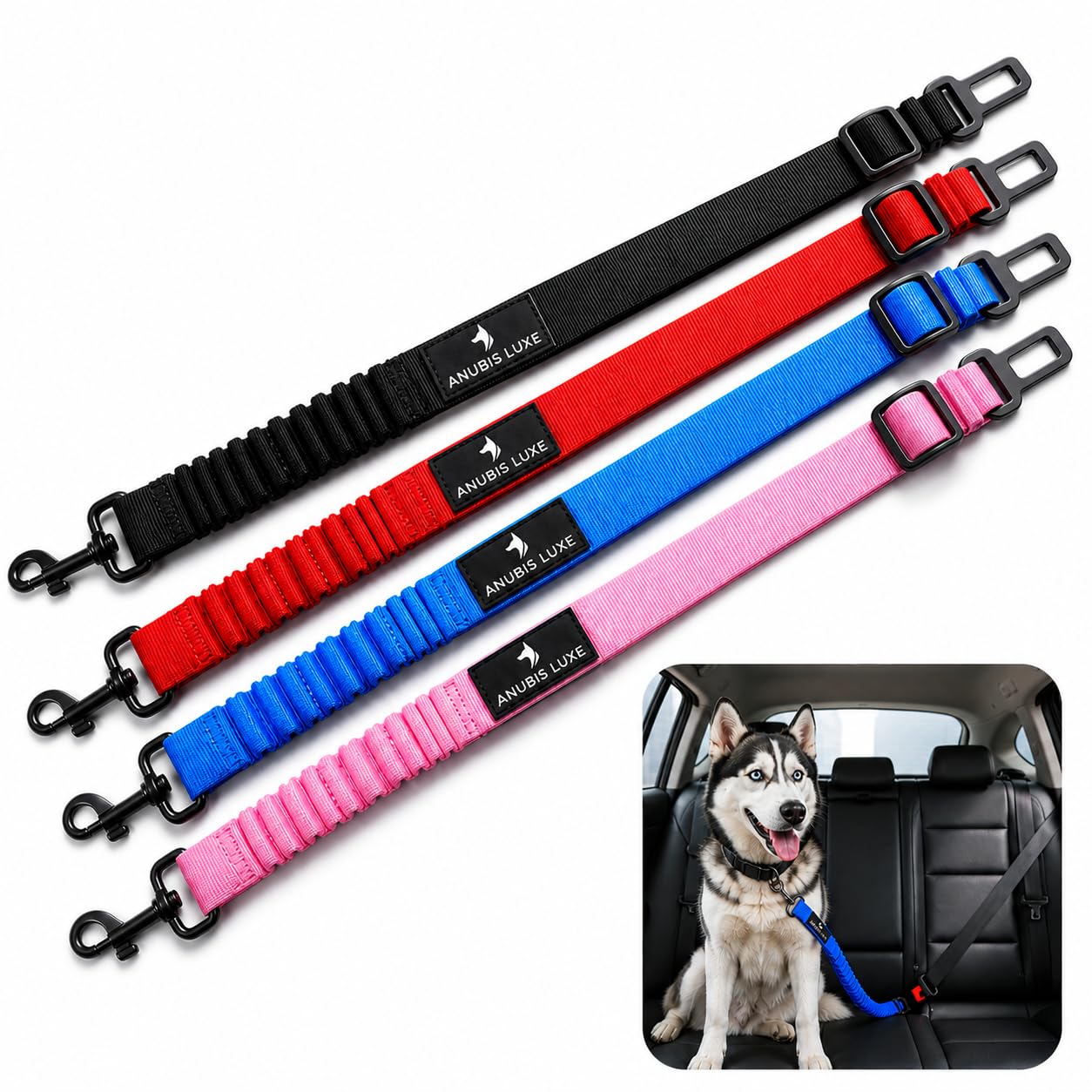 Retractable Dog Seat Belt with Elastic Safety Tether
