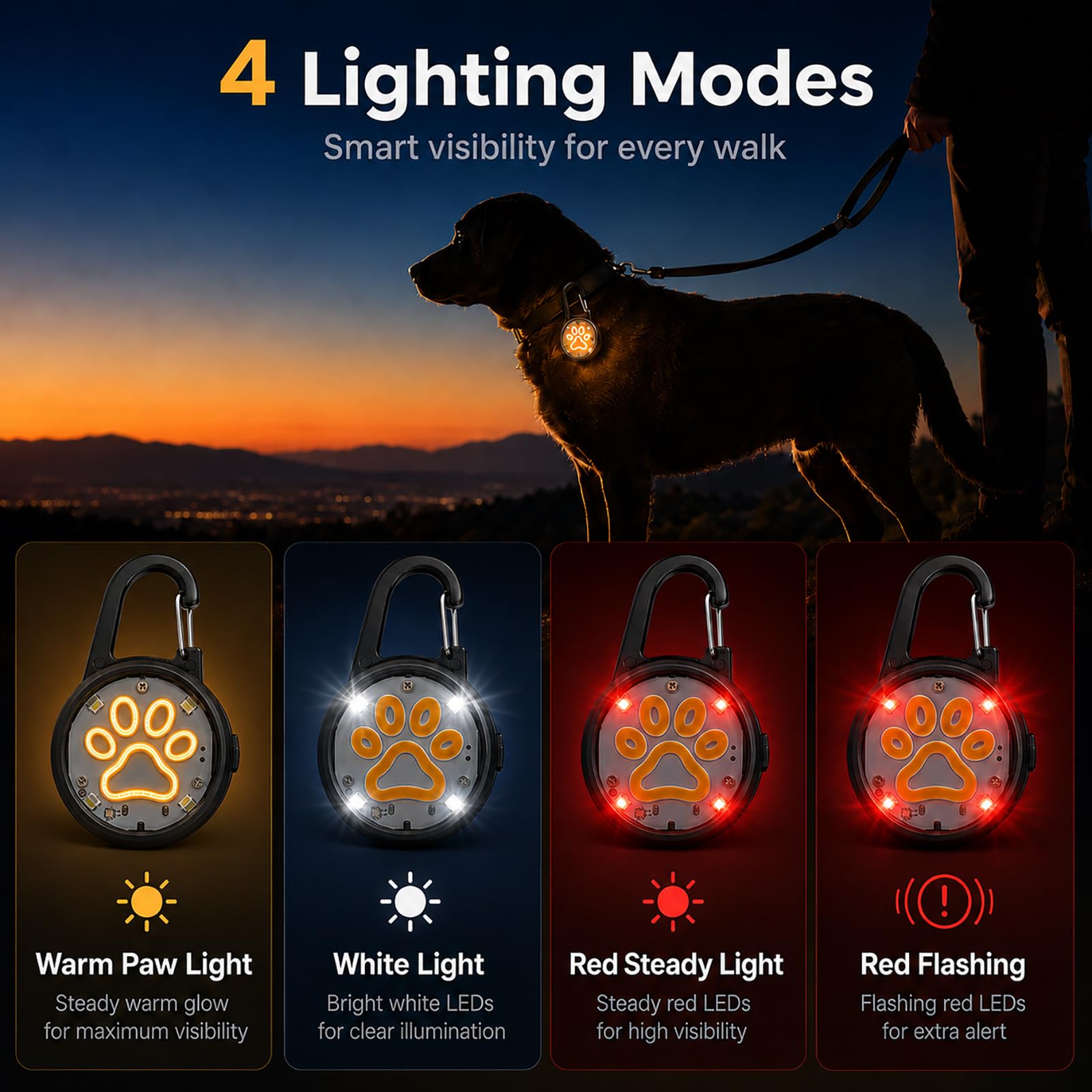 2 Pack Dog Collar Light,4 Modes Rechargeable LED Lights for Night Walking