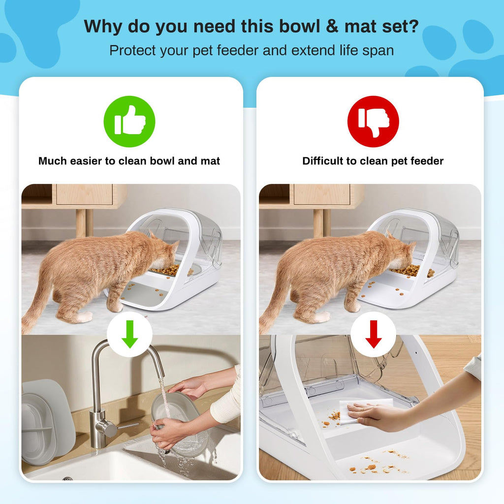 Replacement Bowls & Silicone Mat Set for Automatic Pet Feeder