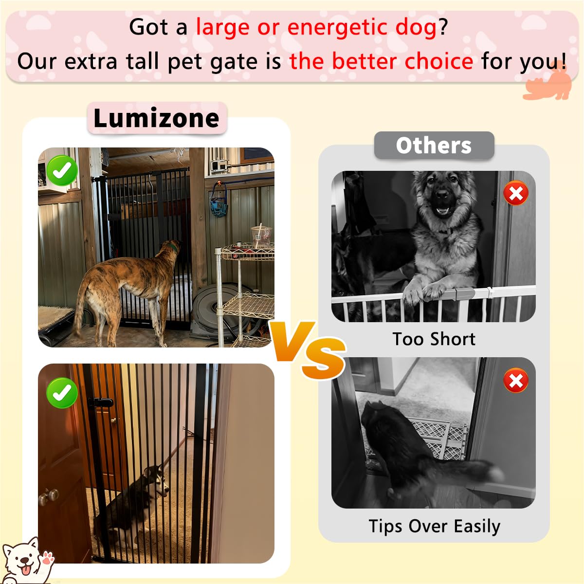 Lumizone Extra Tall Cat Gate 61.02" High 67.72"-88.57" Wide