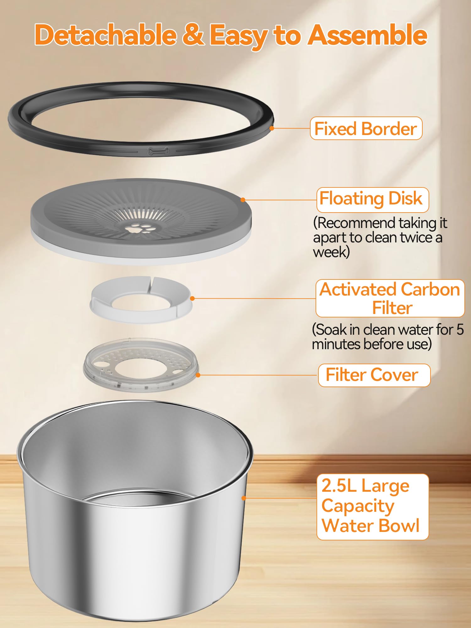 2.5L Stainless Steel Hanging Pet Bowls, 2-Piece Set