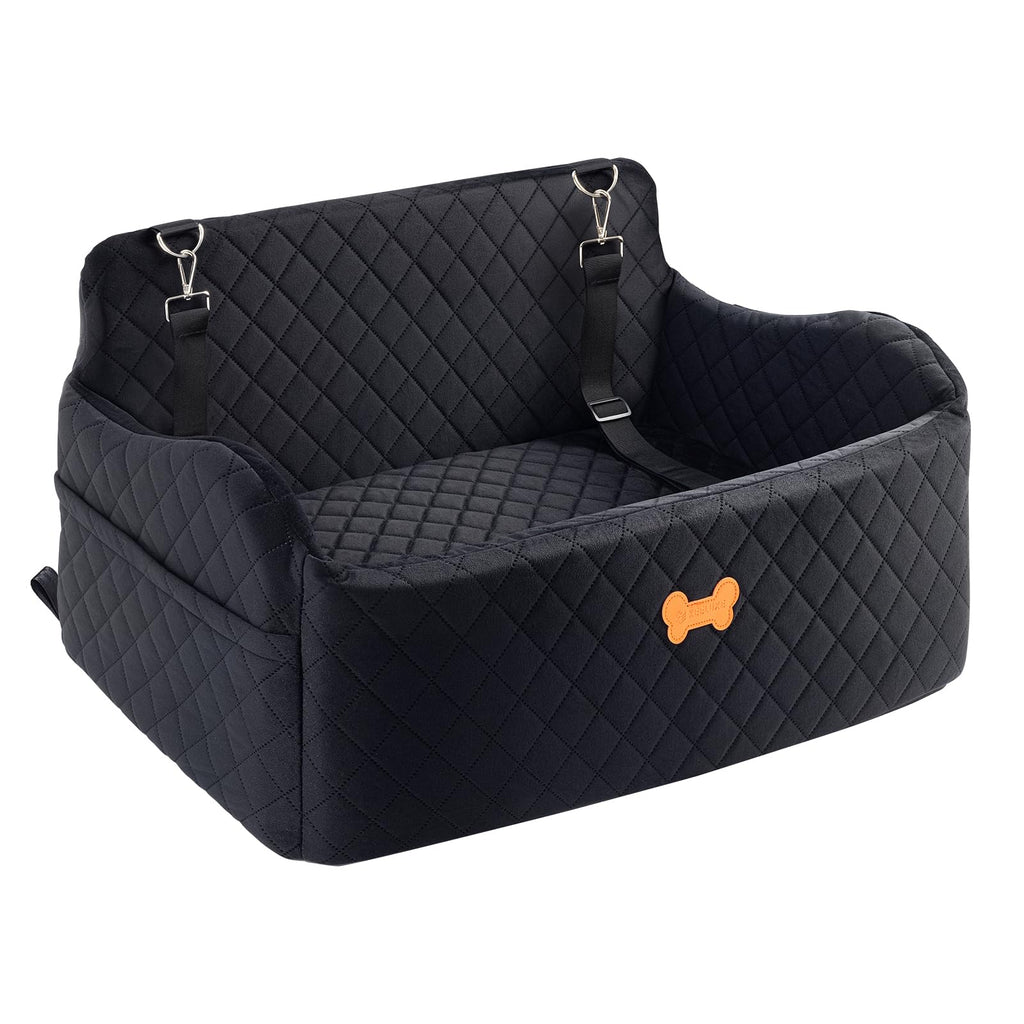 Memory Foam Dog Car Seat with Safety Leashes & Storage Pocket
