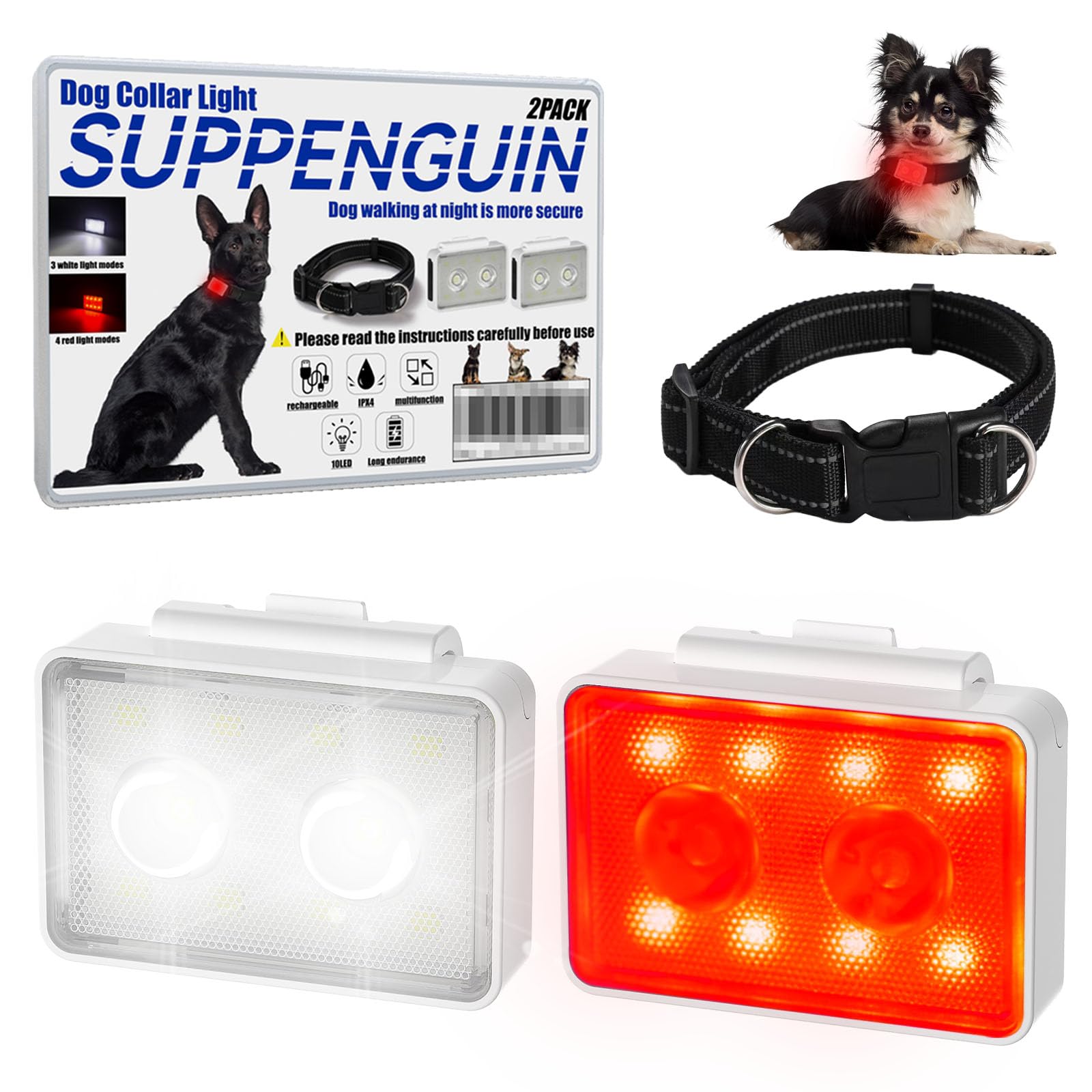 SUPPENGUIN, Rechargeable Dog Collar Lights