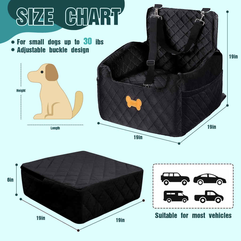 Memory Foam Dog Car Seat with Safety Leashes & Storage Pocket
