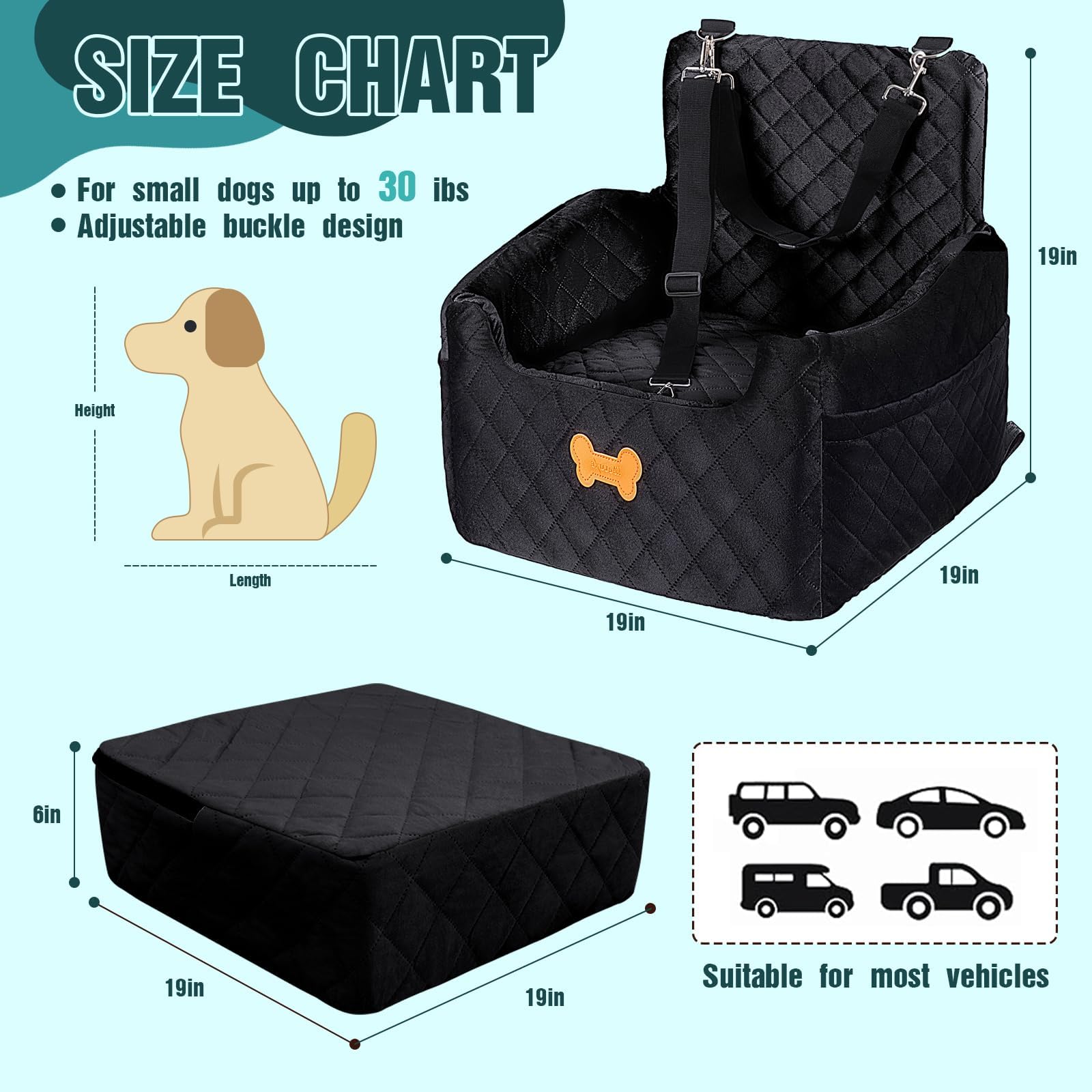 Memory Foam Dog Car Seat with Safety Leashes & Storage Pocket