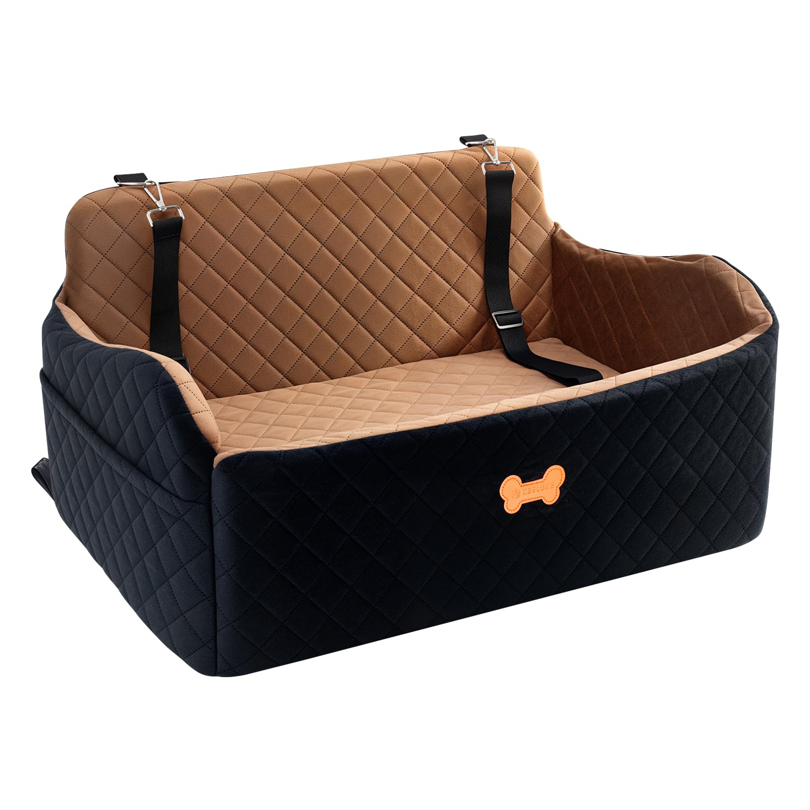Memory Foam Dog Car Seat with Safety Leashes & Storage Pocket
