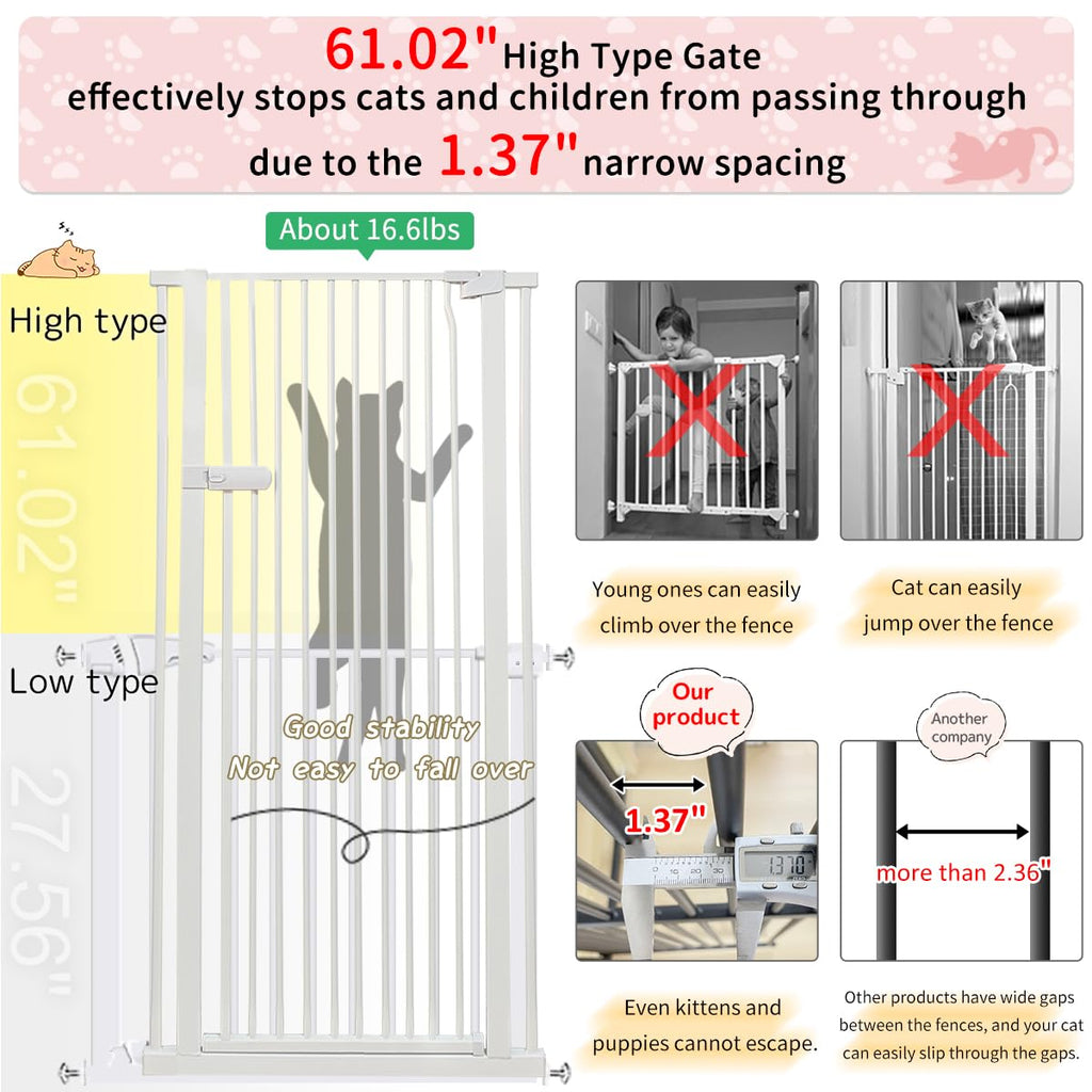 Lumizone Extra Tall Cat Gate 61.02" High 67.72"-88.57" Wide