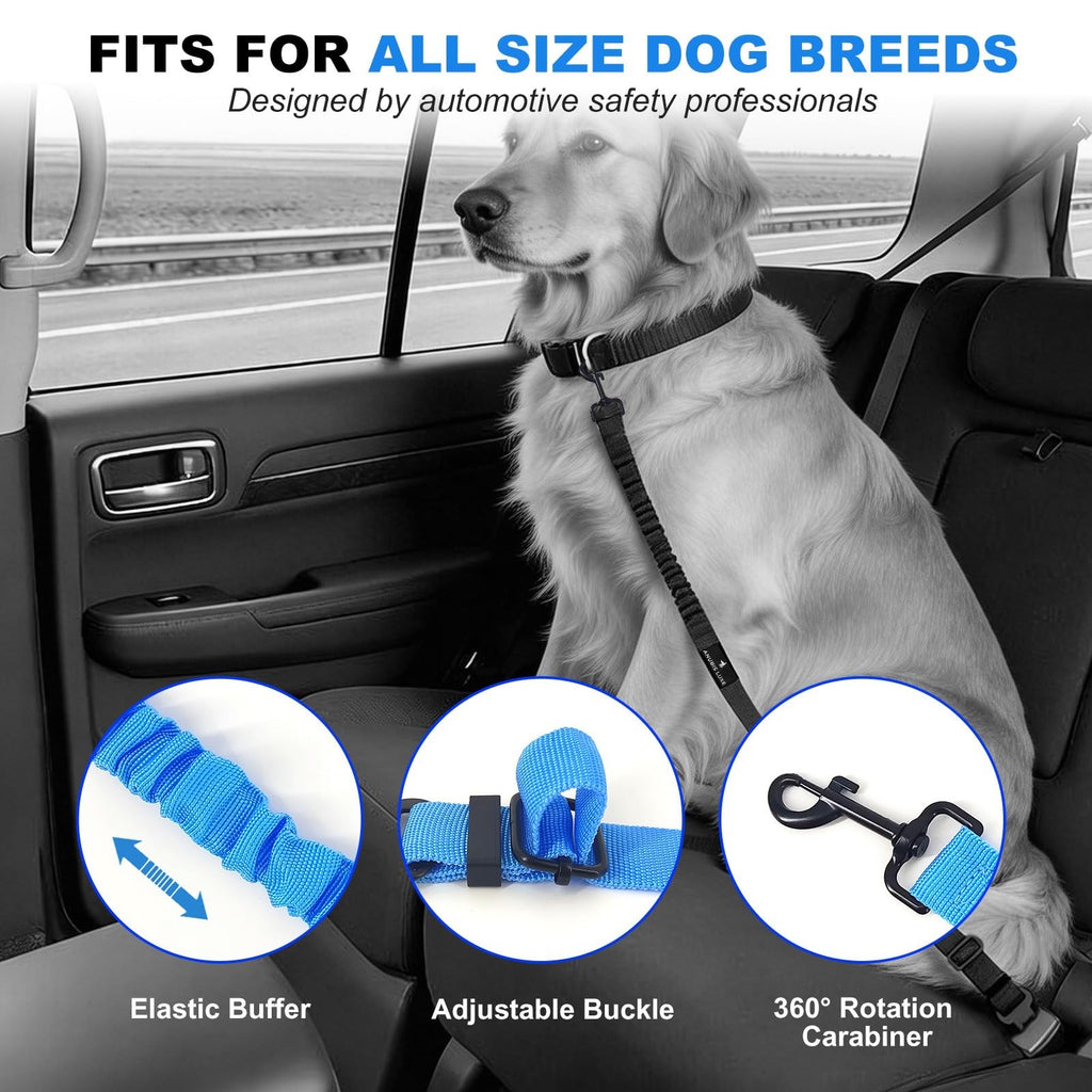Retractable Dog Seat Belt with Elastic Safety Tether