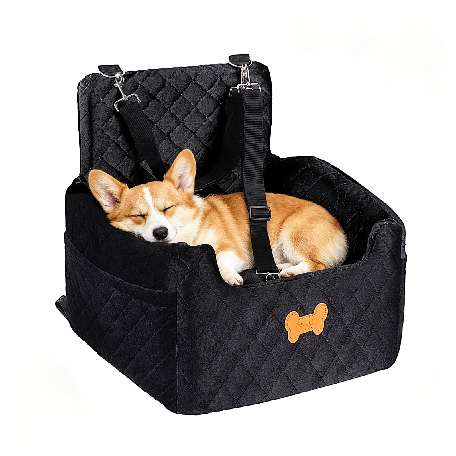 Memory Foam Dog Car Seat with Safety Leashes & Storage Pocket