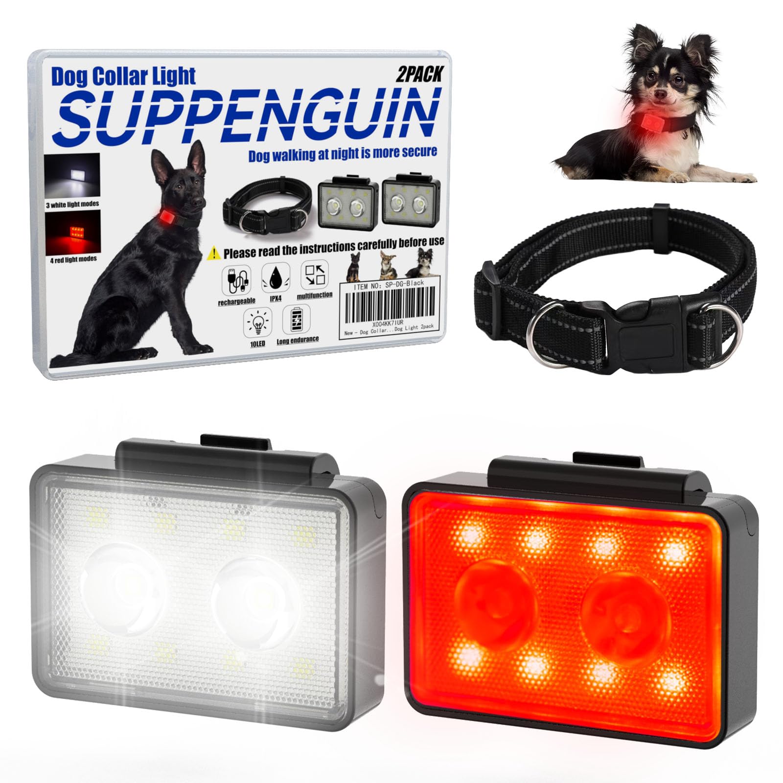 SUPPENGUIN, Rechargeable Dog Collar Lights