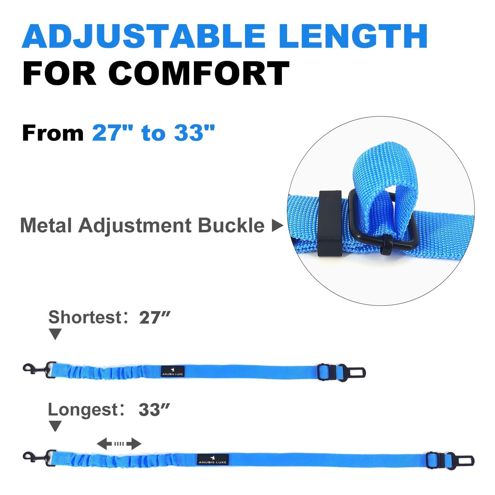 Retractable Dog Seat Belt with Elastic Safety Tether