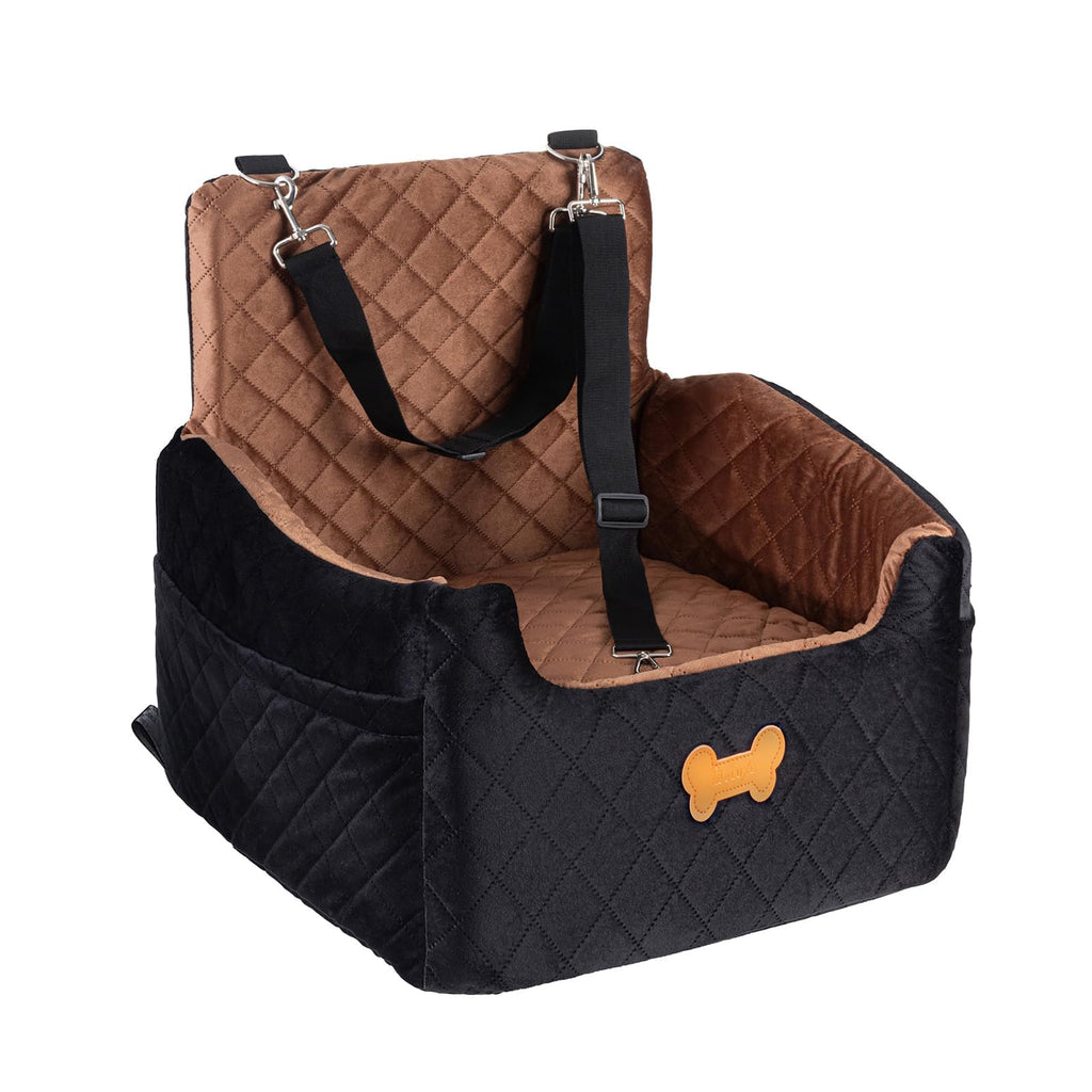 Memory Foam Dog Car Seat with Safety Leashes & Storage Pocket