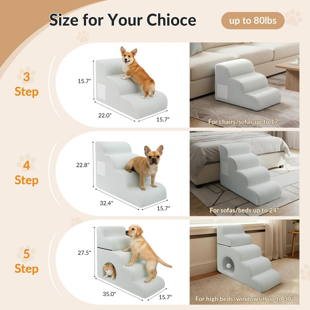 4-Step Non-Slip Pet Stairs for Beds & Sofas