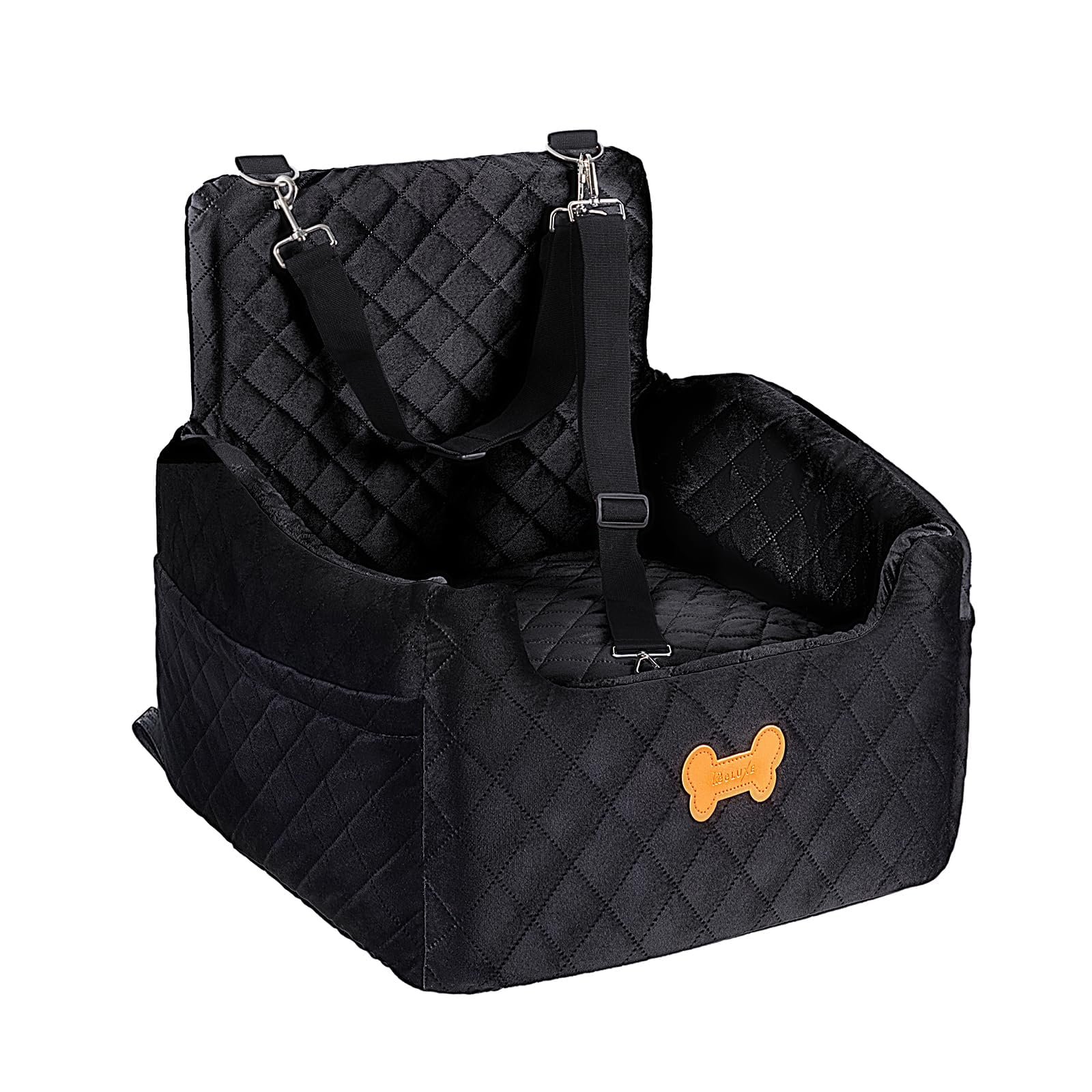 Memory Foam Dog Car Seat with Safety Leashes & Storage Pocket