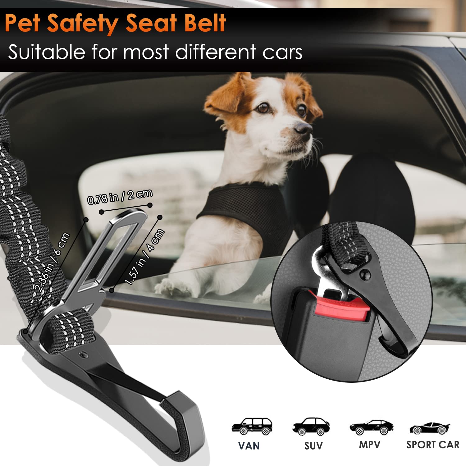 3-in-1 Dog Car Seat Belt with Latch Bar Attachment