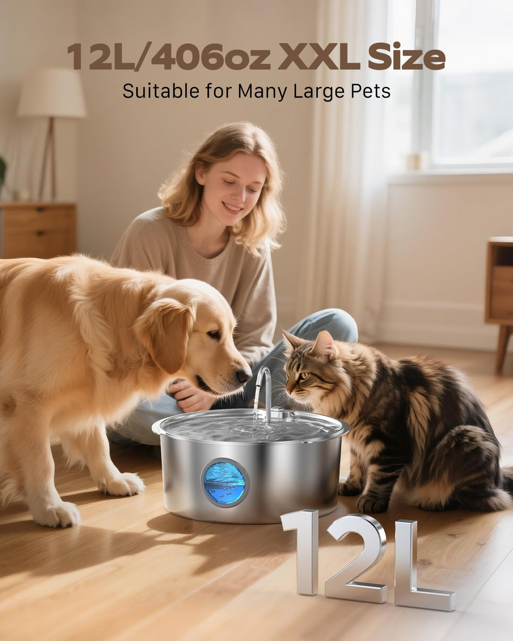 GROOKPET Dog Fountains Water for Large Dogs 12L