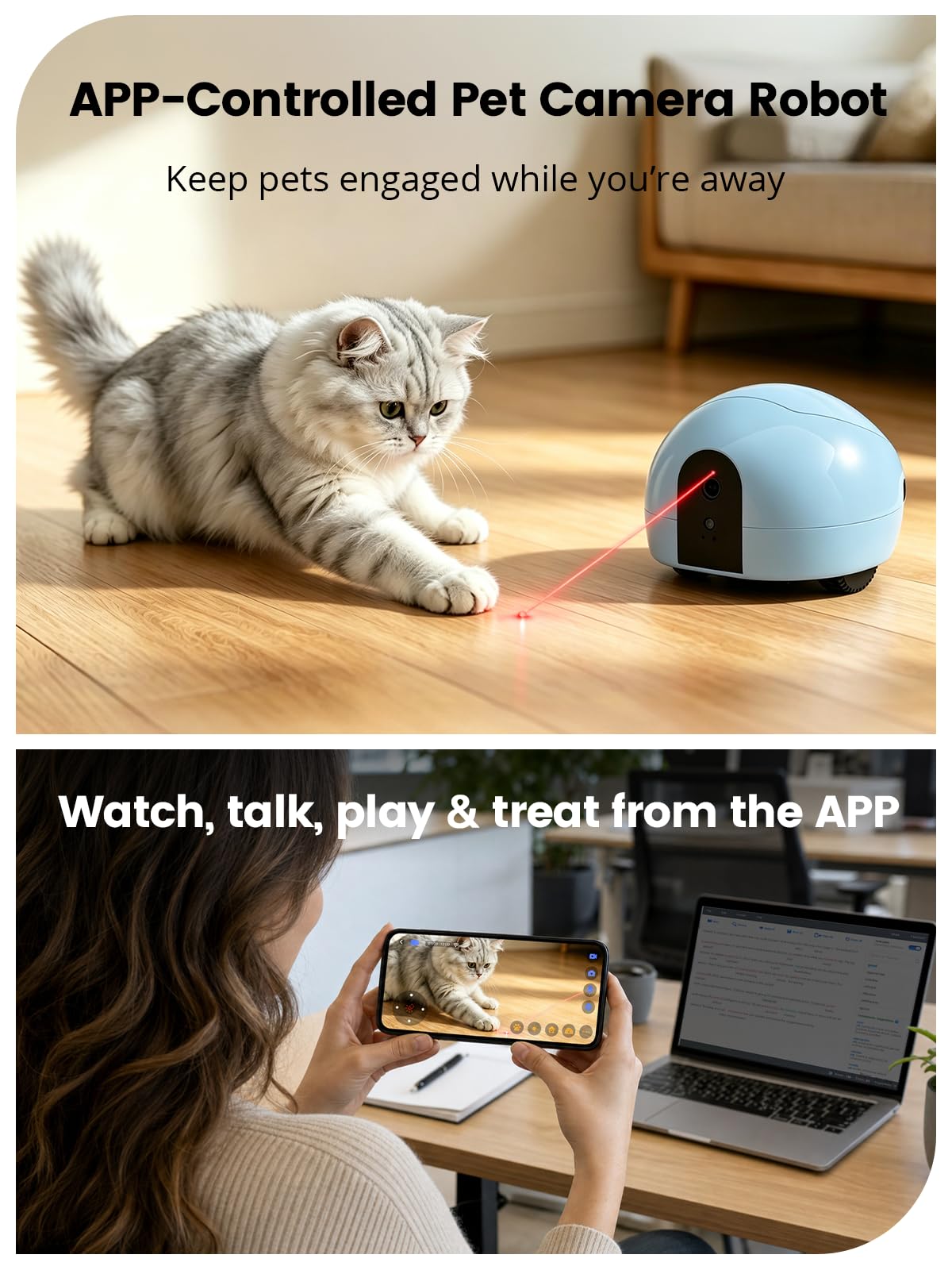Smart Pet Camera Robot with Treat Dispenser & Laser