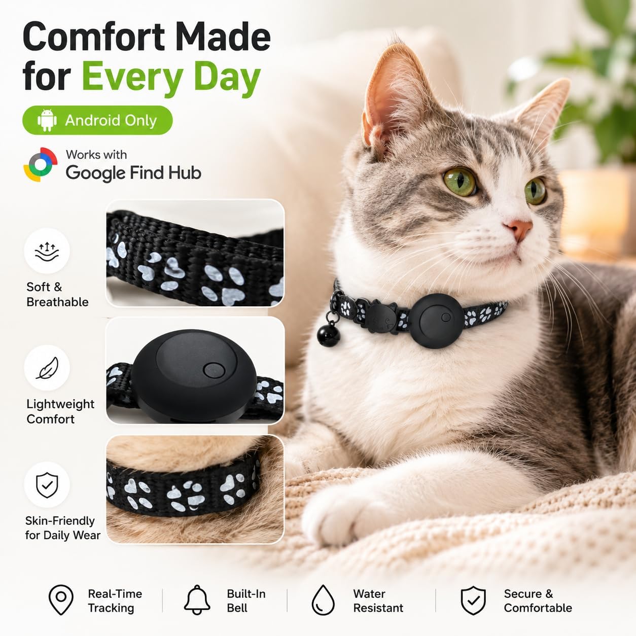 GPS Cat Tracker Collar with Google Find My