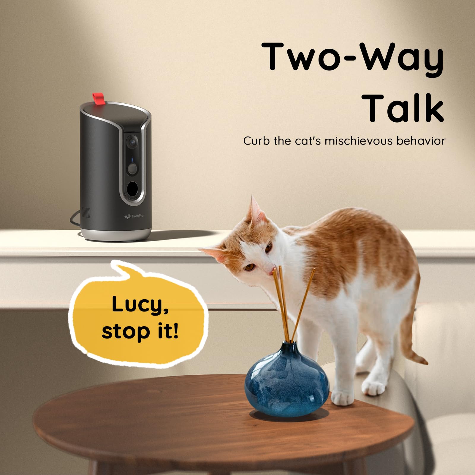 TKENPRO Pet Dog Camera with Treat Dispenser Indoor, Remote Treat Tossing
