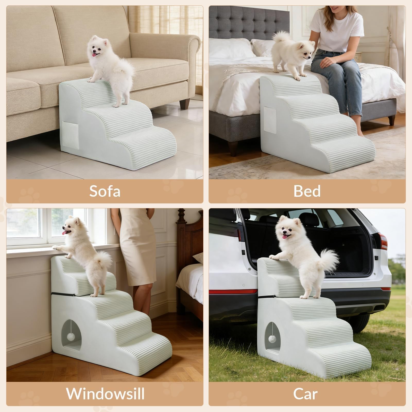 4-Step Non-Slip Pet Stairs for Beds & Sofas