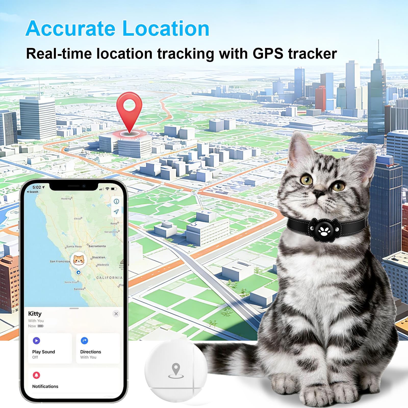 Smart GPS Cat Tracker Collar with Real-Time Tracking