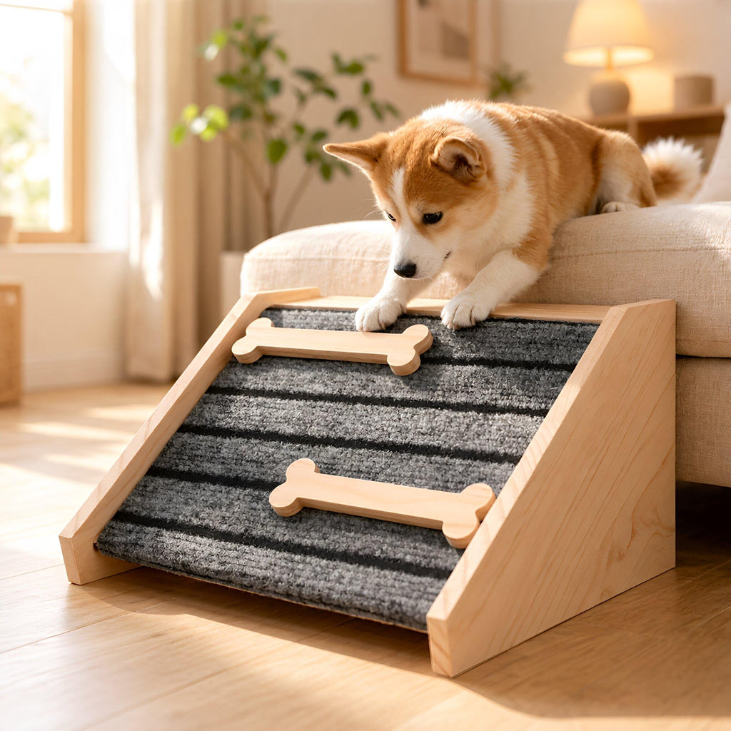 ibasenice Wooden Dog Ramp for Stairs - 6" Height, Anti-Slip for Short Legs