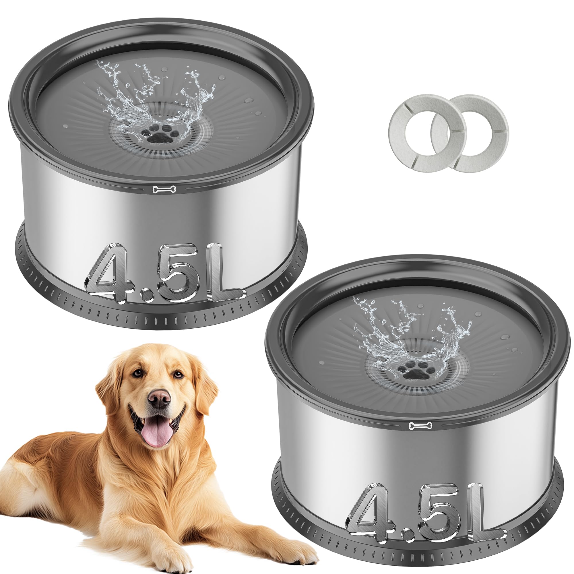 2.5L Stainless Steel Hanging Pet Bowls, 2-Piece Set