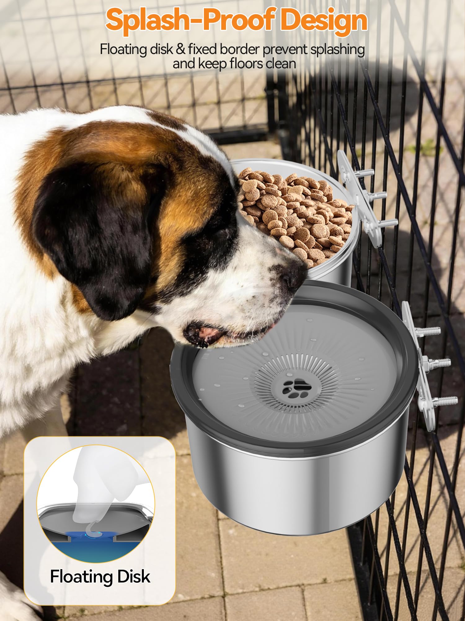 2.5L Stainless Steel Hanging Pet Bowls, 2-Piece Set