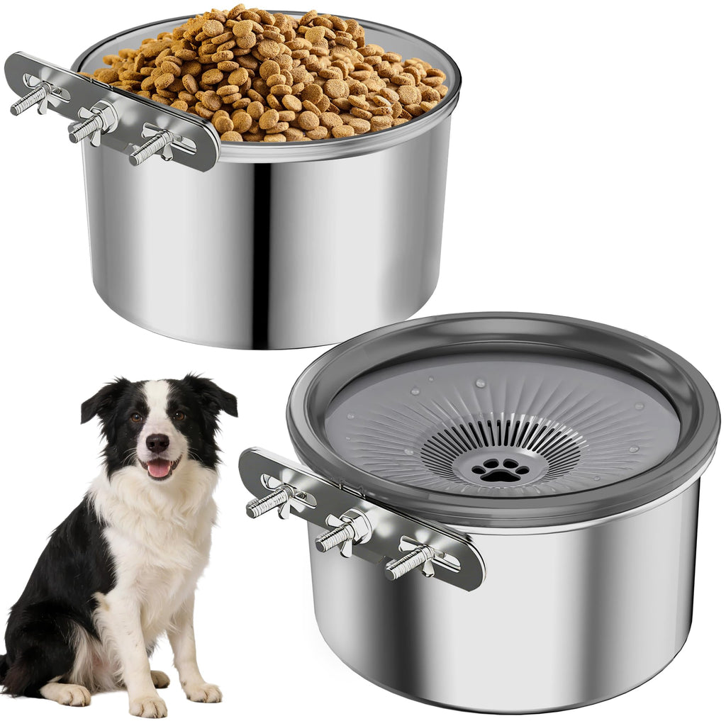 2.5L Stainless Steel Hanging Pet Bowls, 2-Piece Set