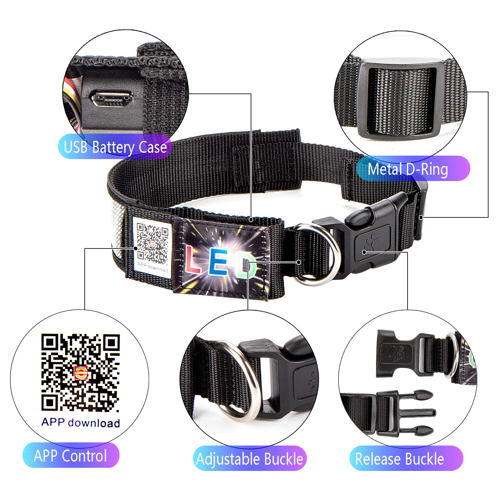 Programmable Rechargeable LED Dog Safety Collar
