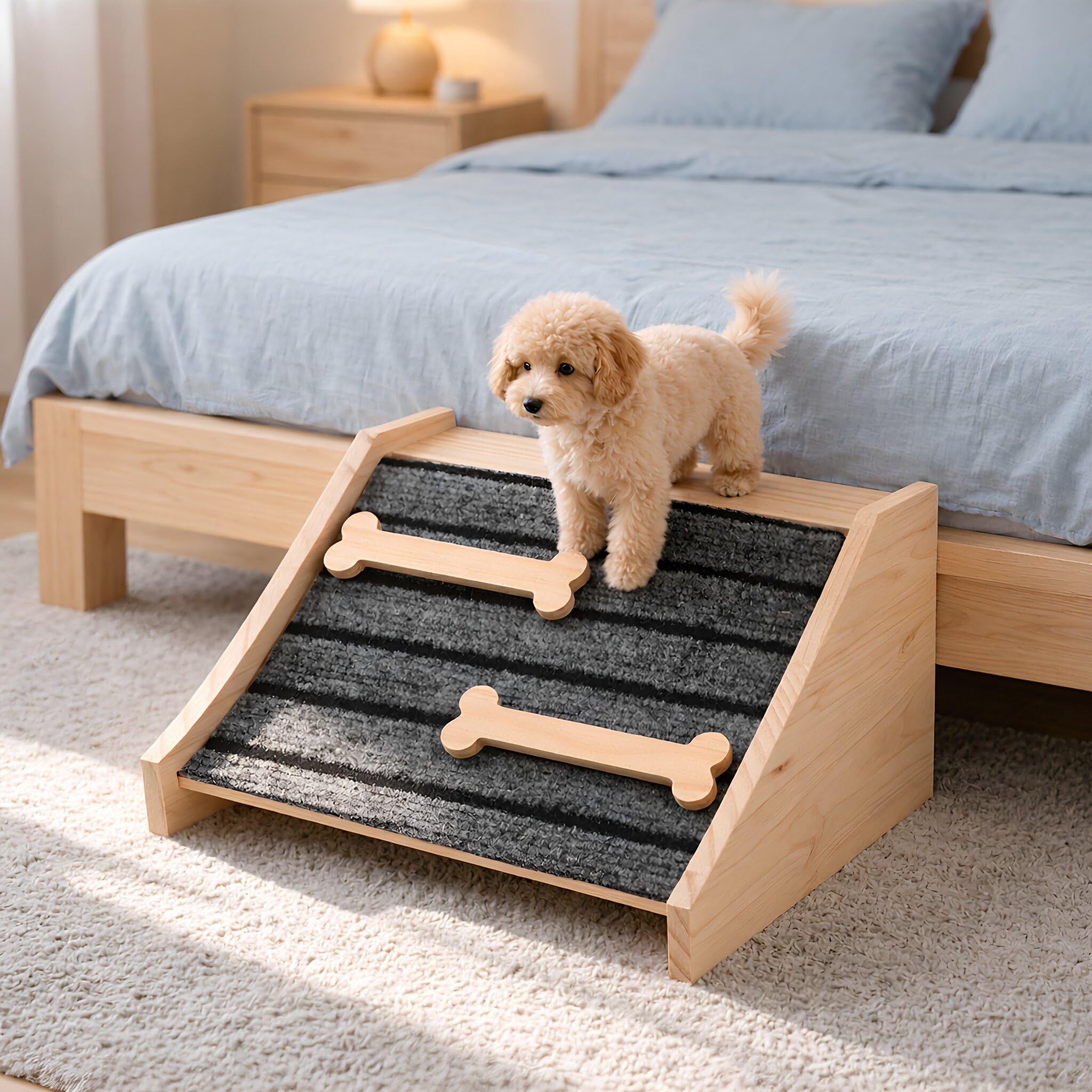 ibasenice Wooden Dog Ramp for Stairs - 6" Height, Anti-Slip for Short Legs