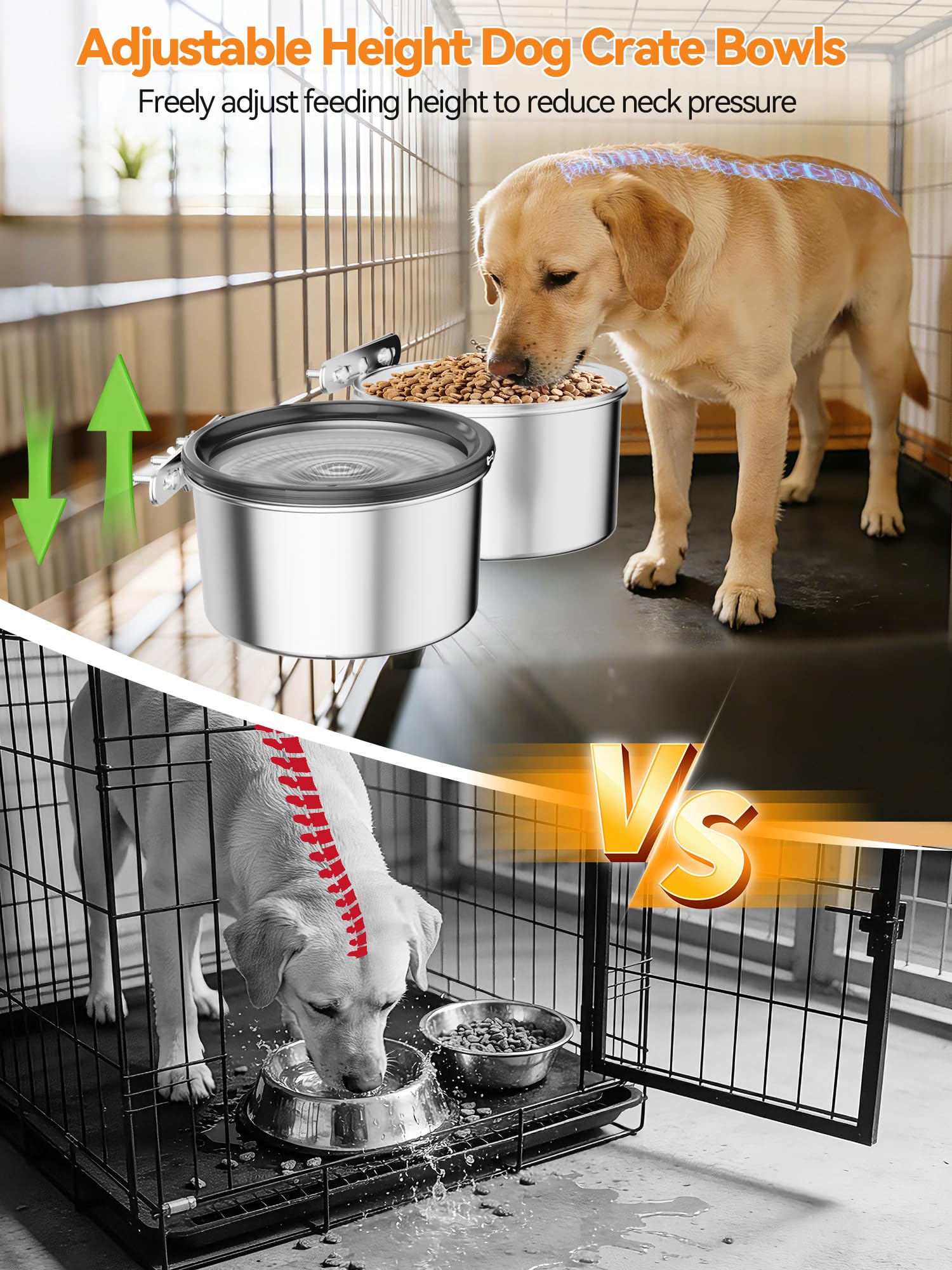 2.5L Stainless Steel Hanging Pet Bowls, 2-Piece Set