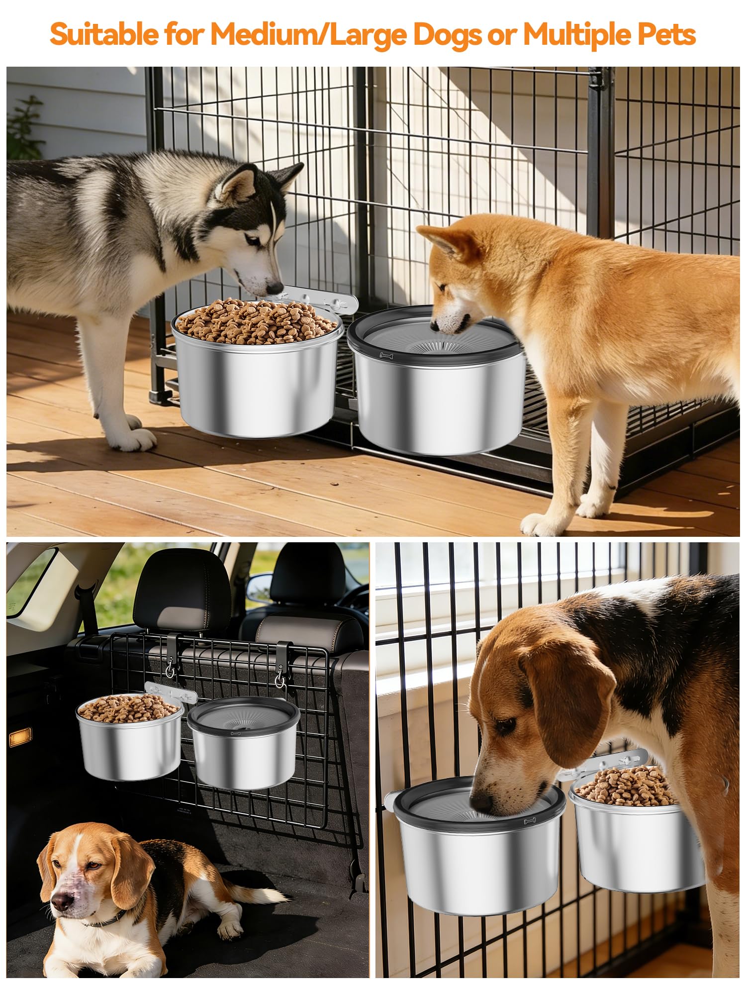 2.5L Stainless Steel Hanging Pet Bowls, 2-Piece Set